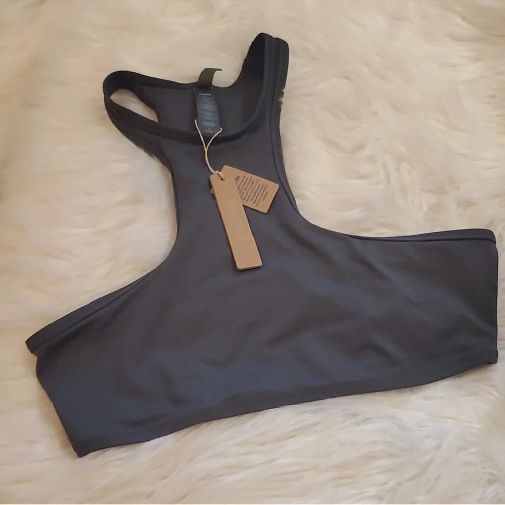 Skims (B10) Swim High Neck Racerback Bikini Top - gunmetal NWT